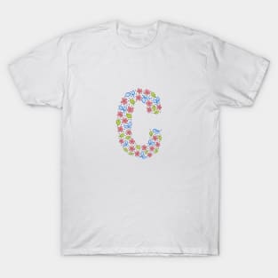 Floral Monogram Letter C - pink and blue T-Shirt